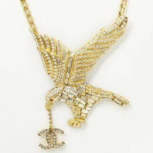 Chanel Gold-Tone Metal CC Eagle Crystal Pendant Necklace